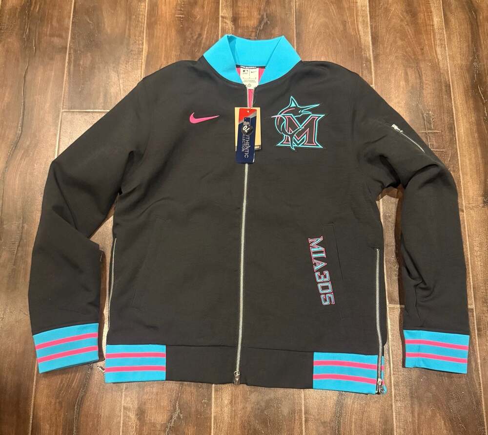 Nike Miami Marlins 2025 City Connect Authentic Collection Full-Zip Bomber Jacket